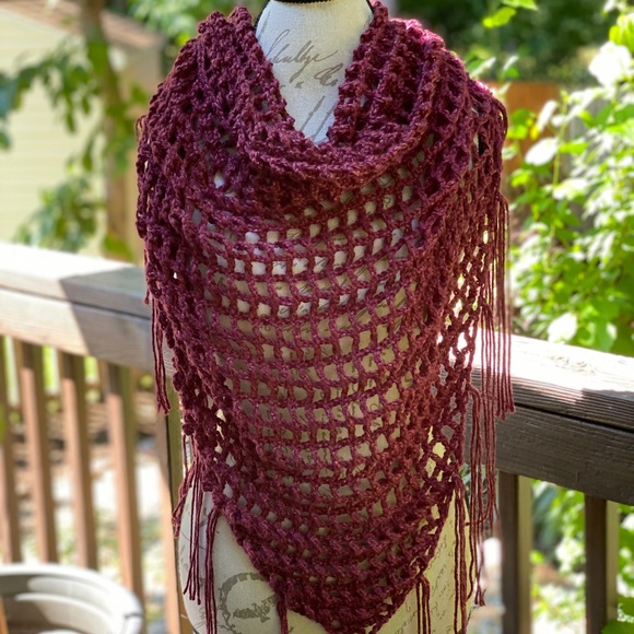 Bohemian style burgundy shawl/scarf - Picture 7 of 8